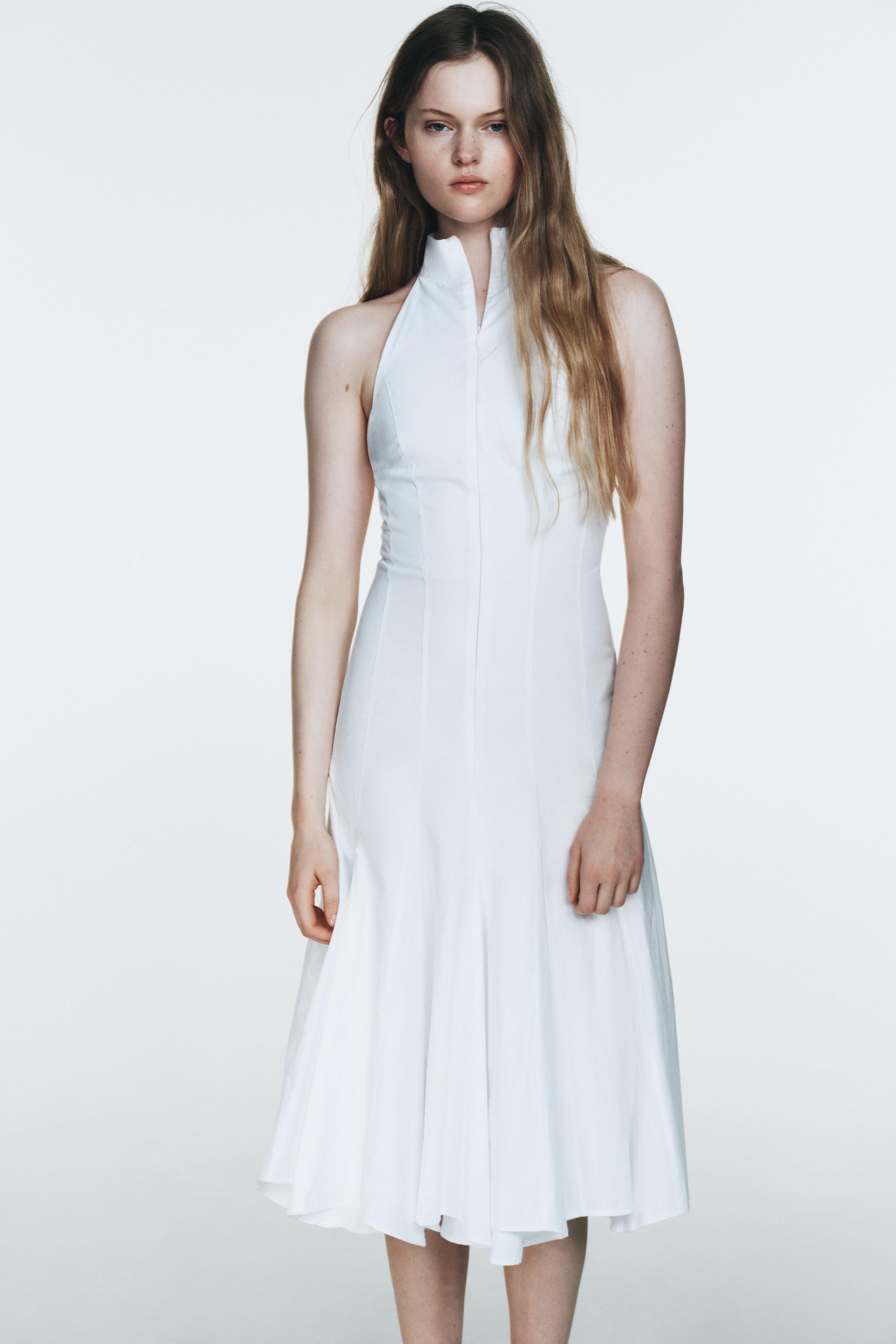 GODET HALTER MIDI DRESS